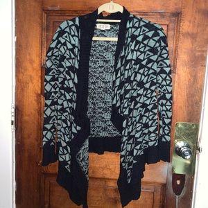 blue pattern knit cardigan